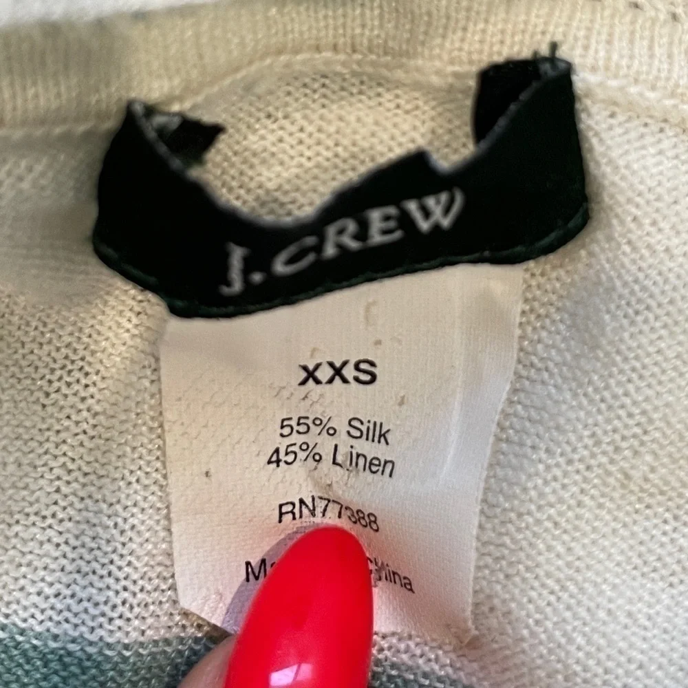 J.Crew Green Beige Stripe 3/4 Sleeve Top